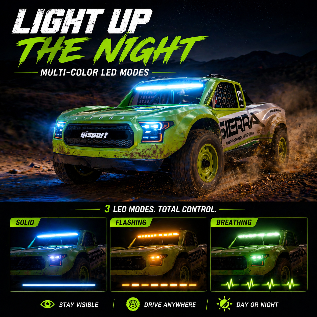 UDIRC SIERRA UD1203PRO 1/12 4WD Brushless RC Truck, 80KM/H High-Speed Off-Road Short Course Car with Gyro Stabilization (Battery & Charger Not Included)