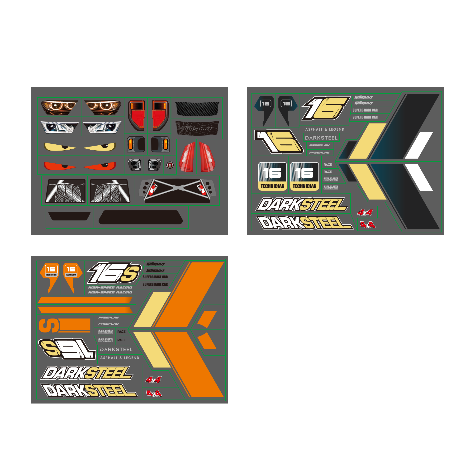 UDIRC RC Car Body Decal Set for UD1610PRO / UD1610S (Part No. P16-034) - 1 Set