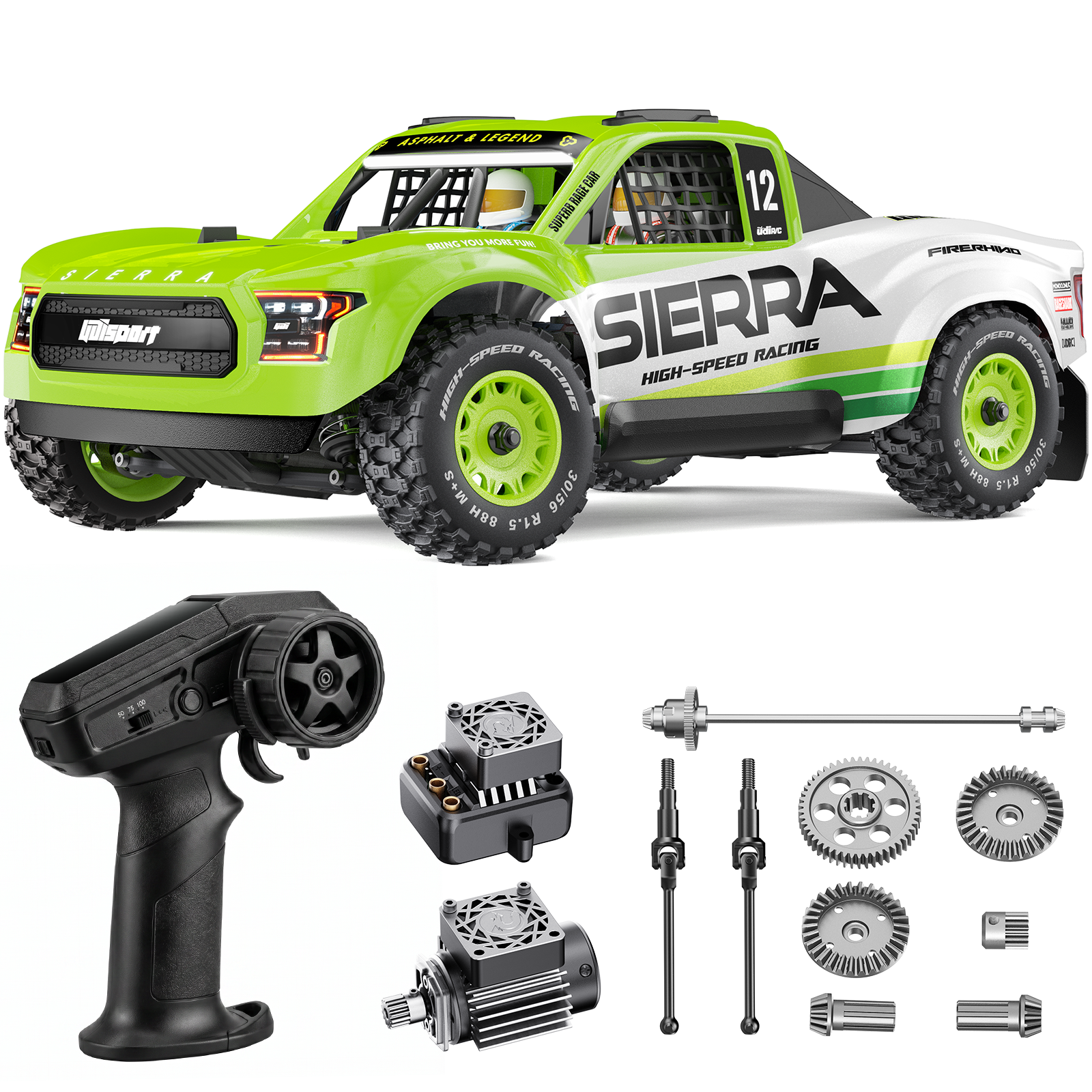 UDIRC SIERRA UD1203PRO 1/12 4WD Brushless RC Truck, 80KM/H High-Speed Off-Road Short Course Car with Gyro Stabilization (Battery & Charger Not Included) #battery_no battery