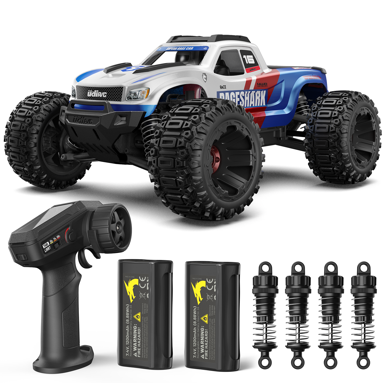 UD1611 1/16 4X4 RC Monster Truck, 2S Battery, RTR, Brushed Motor