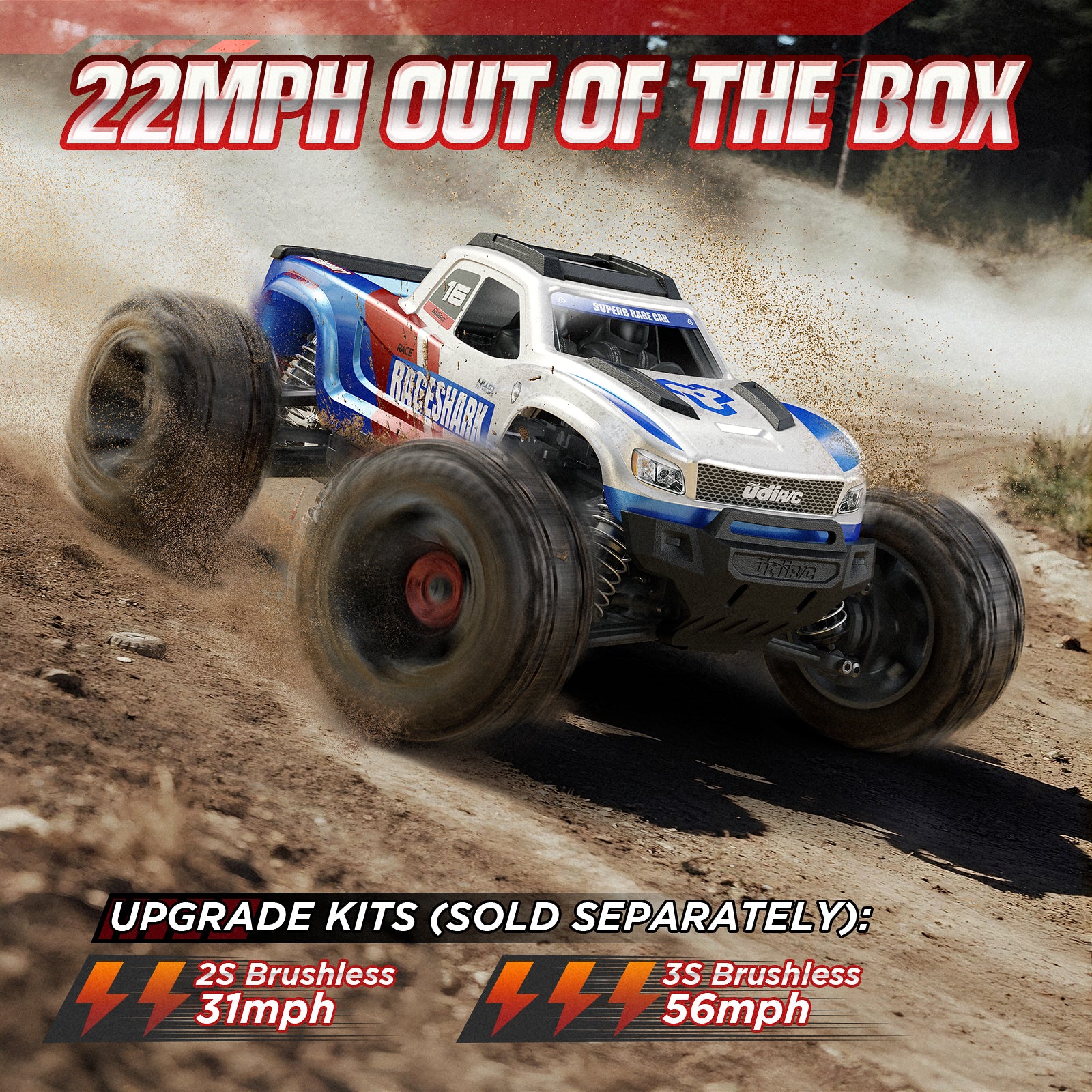 UD1611 1/16 4X4 RC Monster Truck, 2S Battery, RTR, Brushed Motor