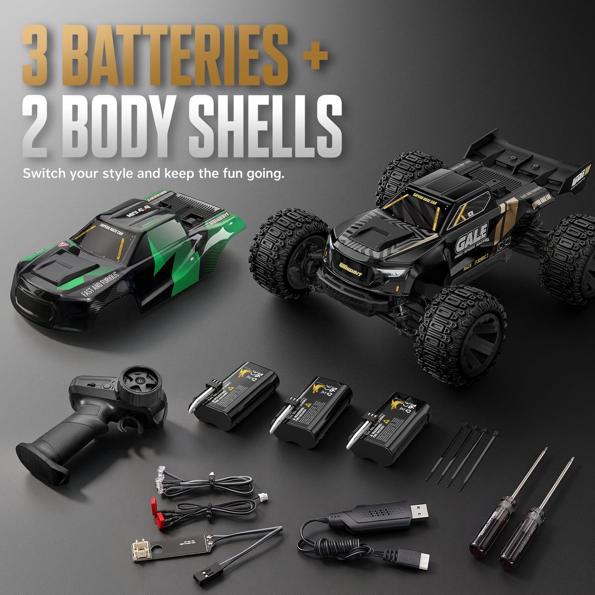 UDIRC UD1401 1/14 Brushless 4WD RC Truck with 3 Batteries & 2 Body Shells