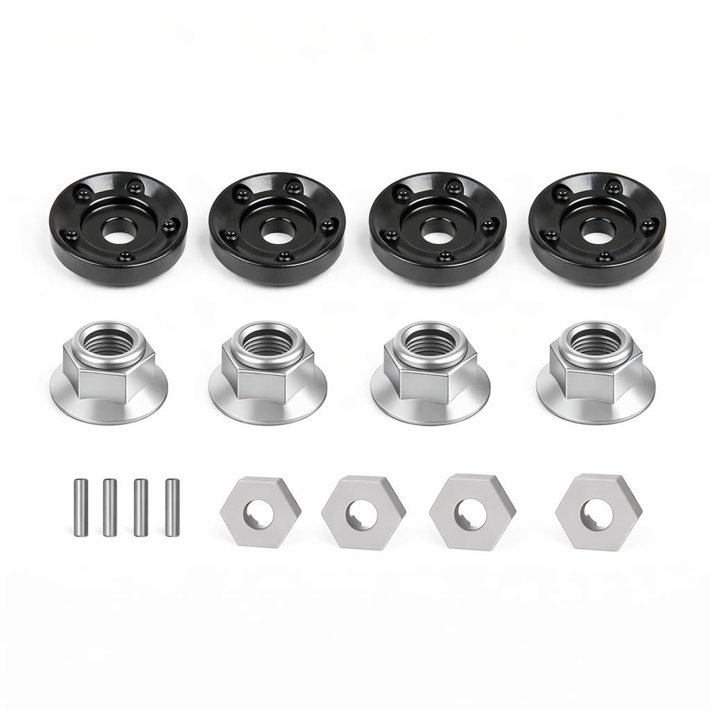 UDIRC Wheel Fastener Kit for UD1610S 1610PRO RC Car, 4pcs Flange Lock Nuts + 4pcs Anti-Slip Washers + 4pcs Metal Hex Adapters + 4pcs Pins, Part Nub M02-003 P16-003C P16-004B M06-014