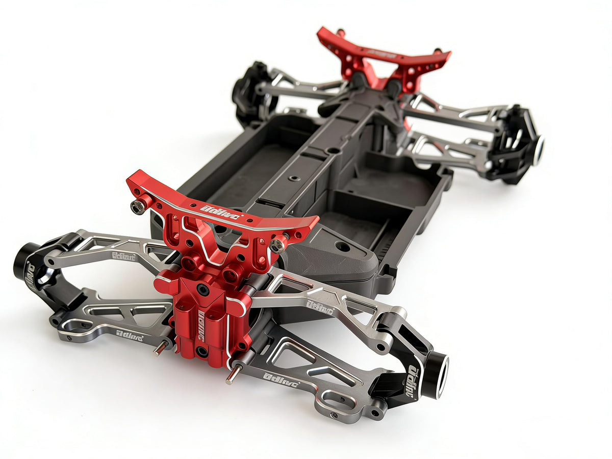 UDIRC 7075 Aluminum Alloy Upgrade Kit, A-Arms, Wheel Hub, Diff Covers & Shock Towers, for UD1610S UD1610PRO UD1611, Red and Titanium Color Combo
