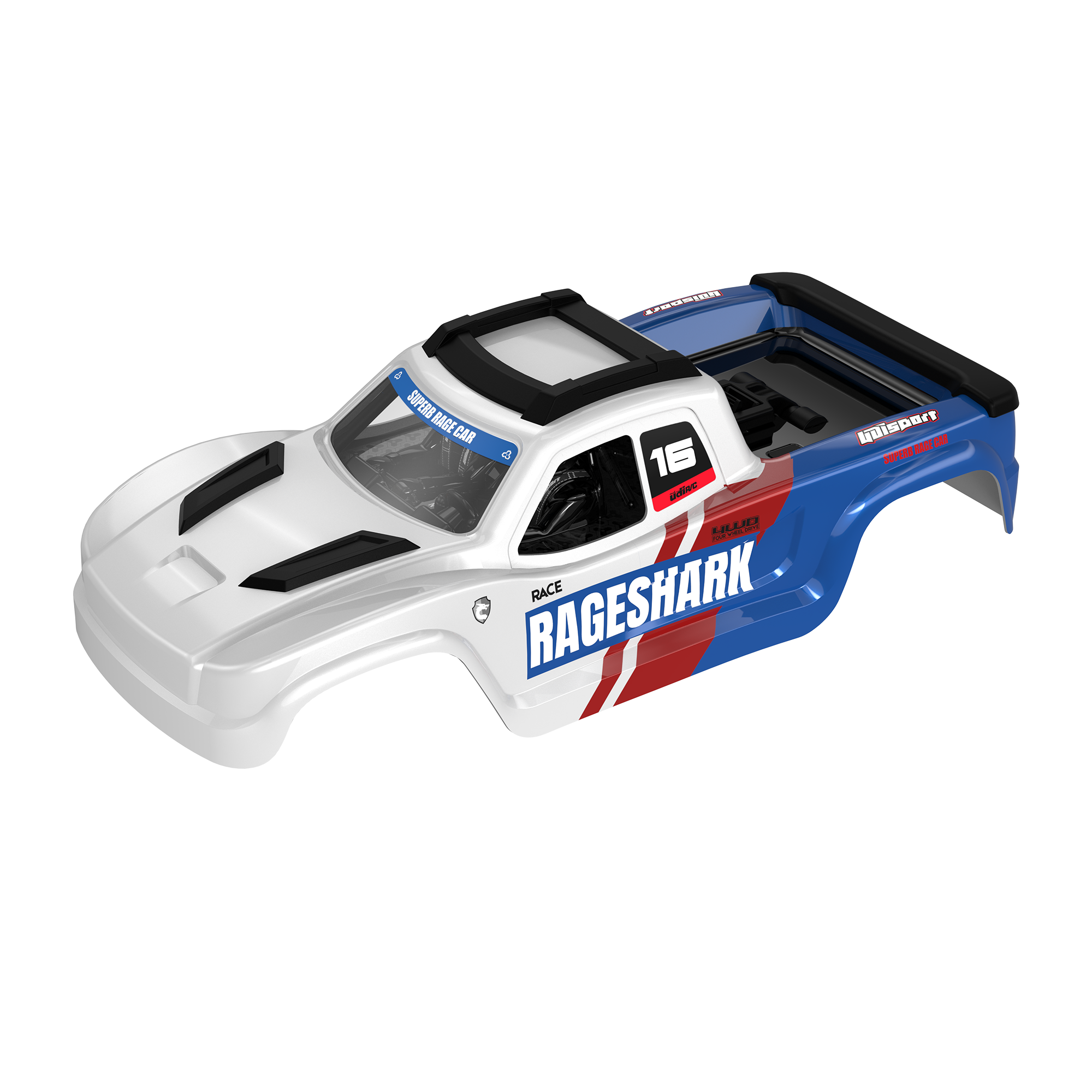 UDIRC PVC RC Body Shell White Blue for UD1611 (Part No. P16-040A) - 1 Pc