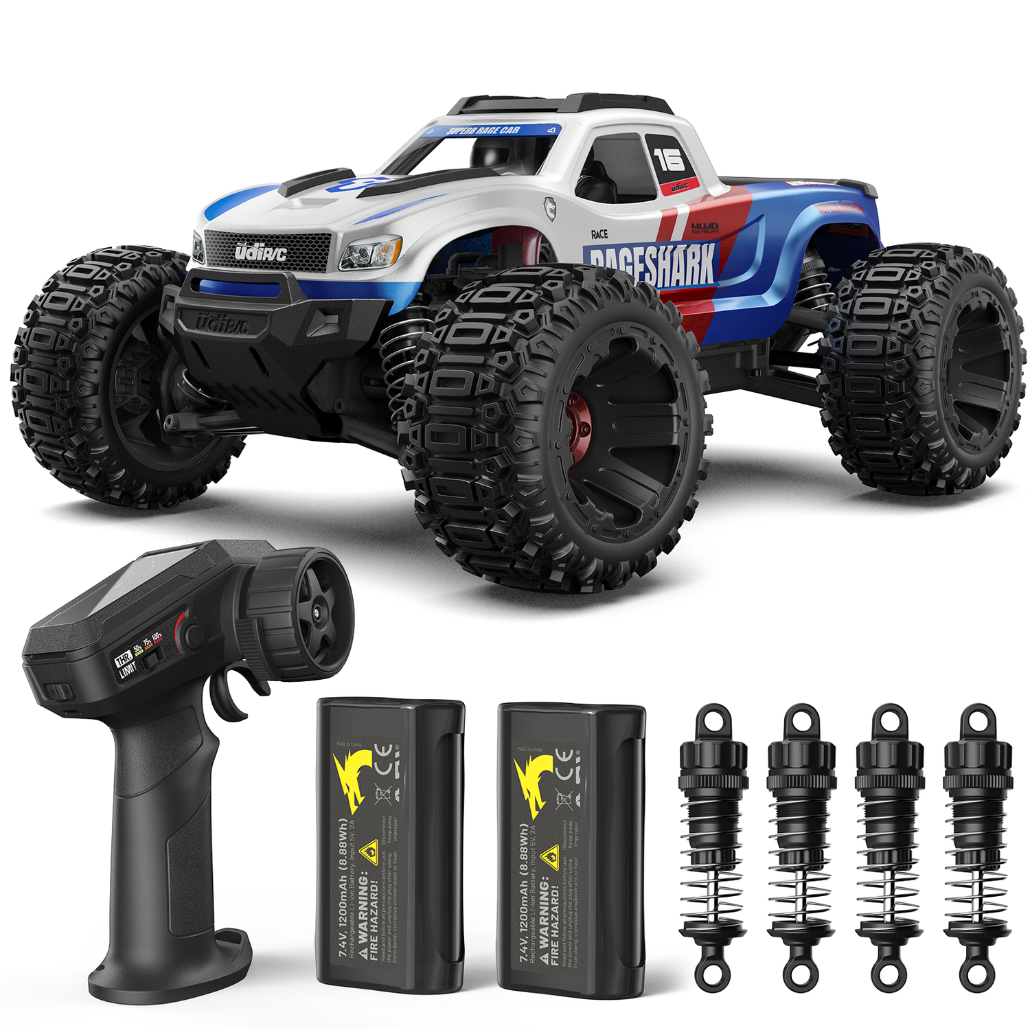 UD1611 1/16 4X4 RC Monster Truck, 2S Battery, RTR, Brushed Motor